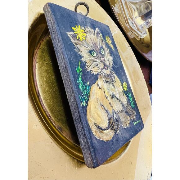 Vintage Original Oil Painting Green-Eyed Kitten Signed by Artist - Picture 4 of 5